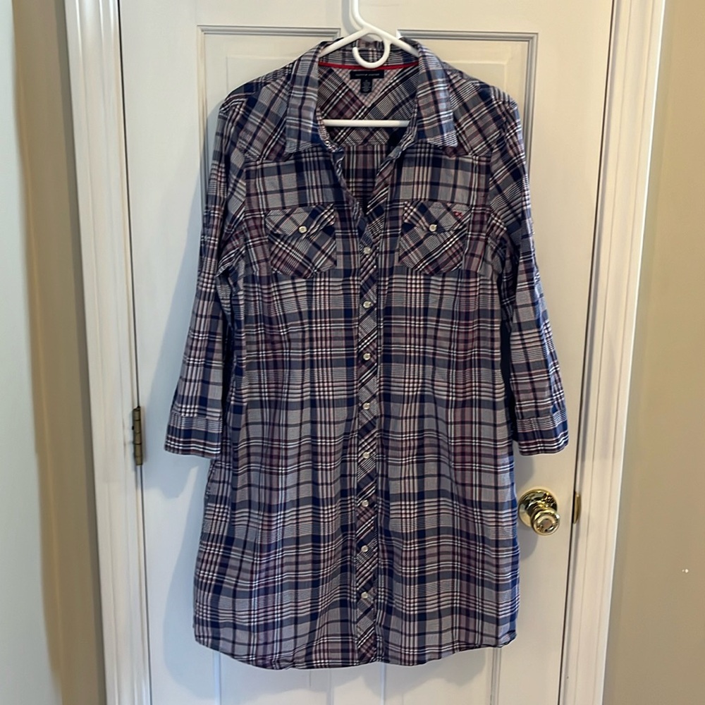Tommy Hilfiger Blue Plaid Shirt Dress